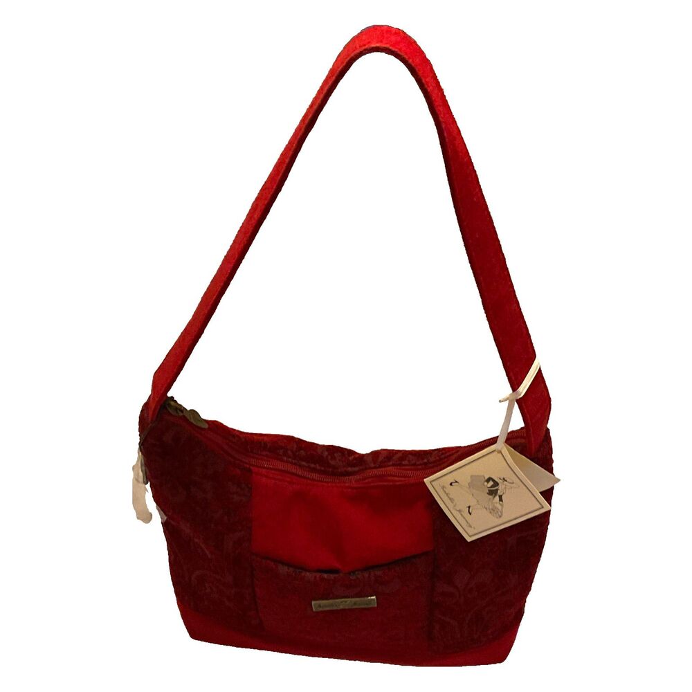 NWT Isabella’s Journey Red Velvet Floral Tapestry Shoulder Bag Purse Pocket